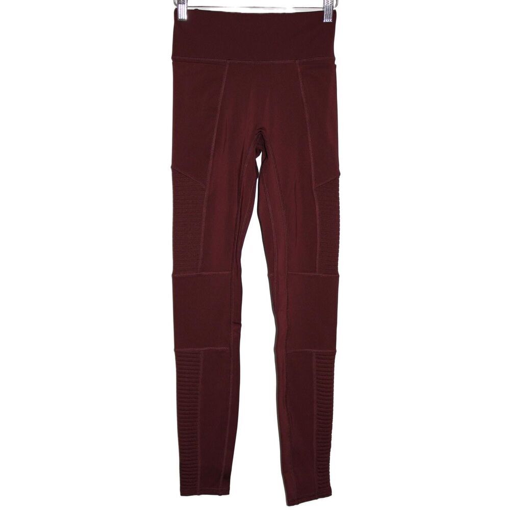 Womens Fabletics Motion365+ High-Waisted Moto Leggings Burgundy Red Size Medium